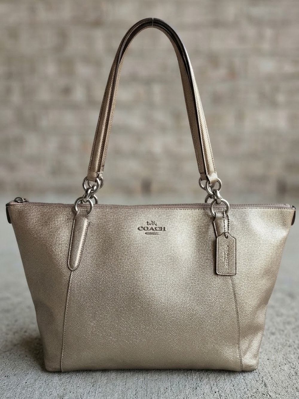Coach Metallic Gold Tote Bag with Top Handles